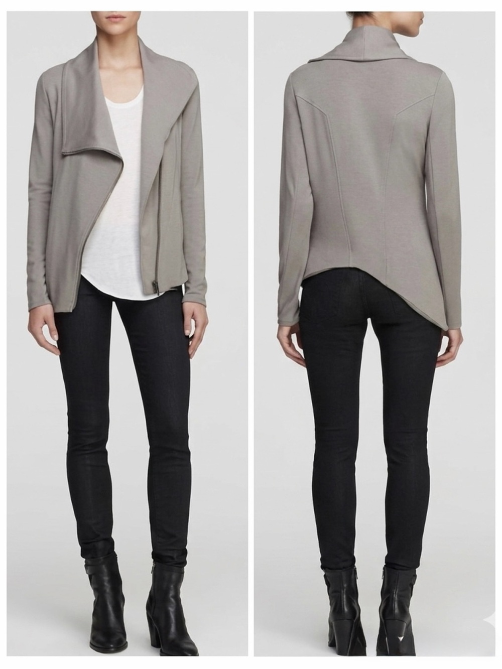 Helmut Lang Taupe Kinetic Jersey Asymmetrical Zip Moto Jacket Size S